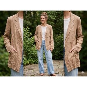 We the Free People Small Linen Blend Tan Blazer Oversized